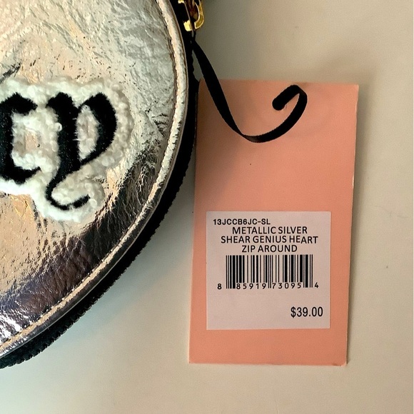 Juicy Couture Metallic Silver Shear Genius Heart Zip Bag New - Picture 5 of 5